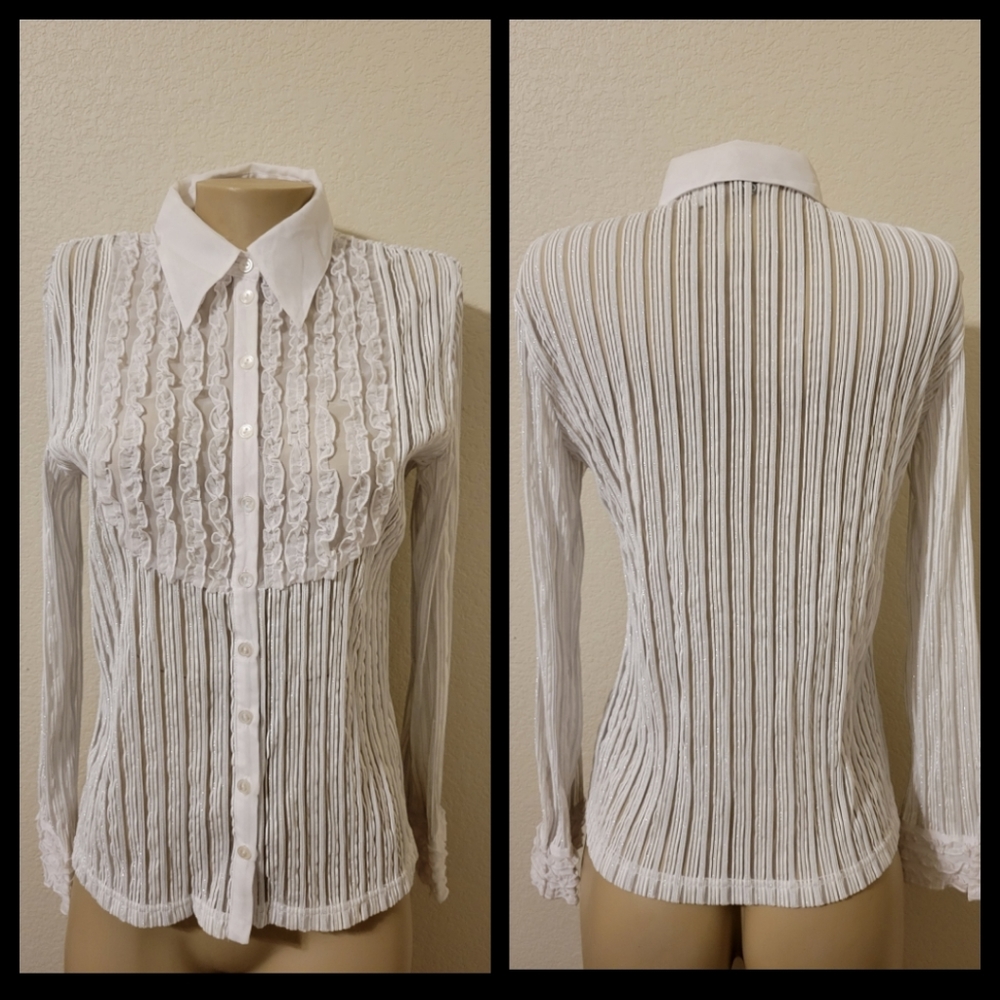 Ravel ruffle pinafore metalic sheer top L - Picture 3 of 9